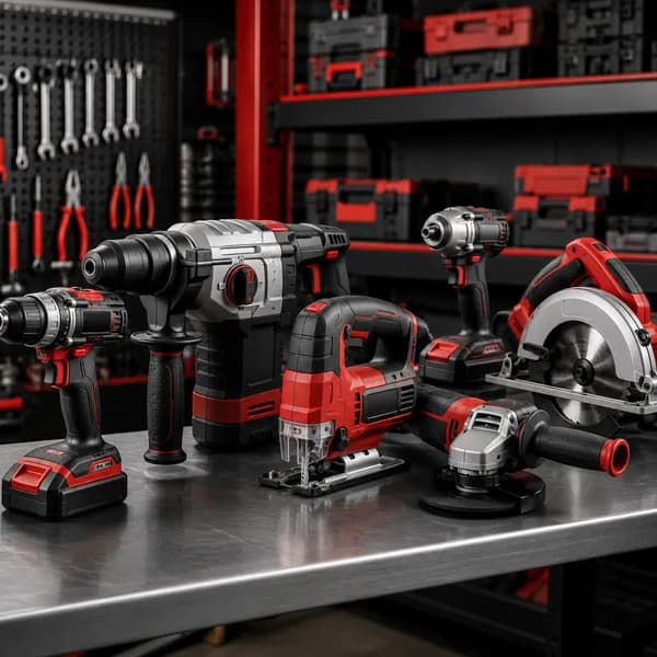 Herramientas eléctricas sobre un mesón de taller